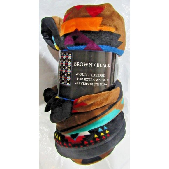 Native American Design Southwest Flannel Fleece Throw Blanket 2 Sided 60"x50" - Picture 3 of 3